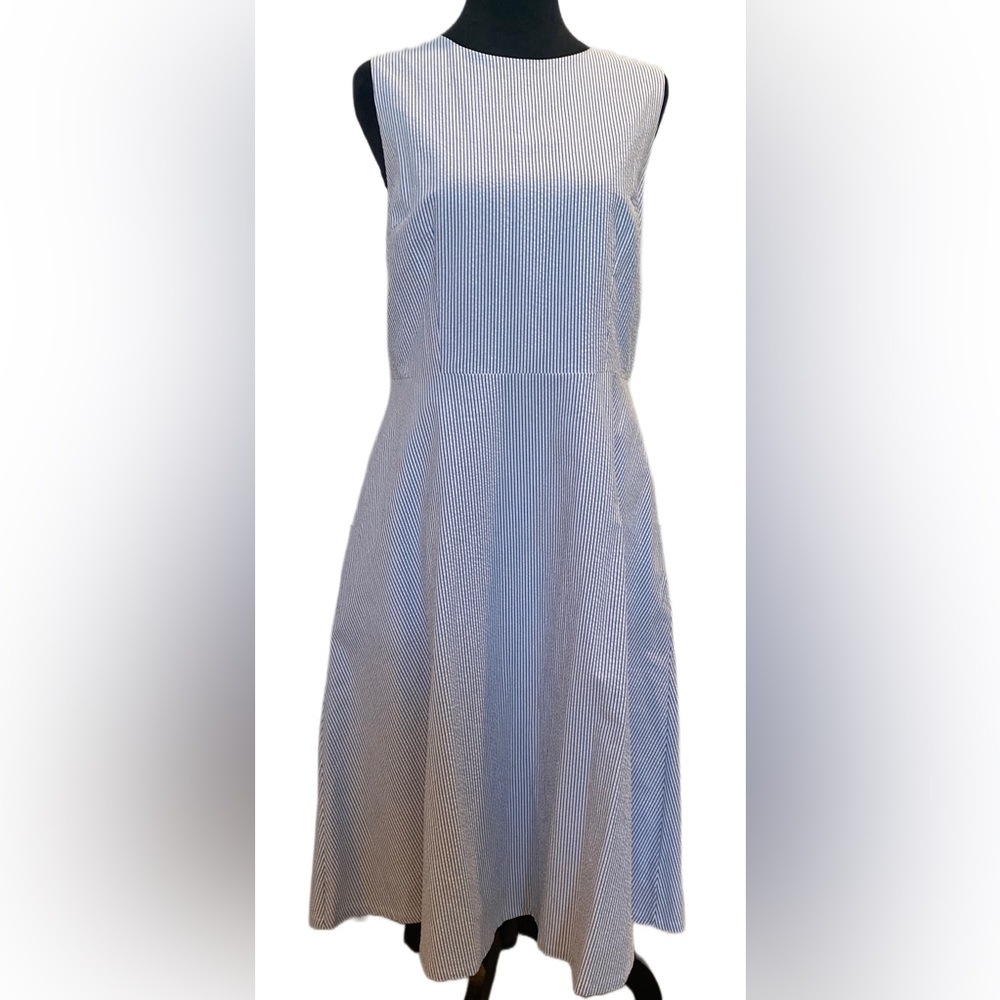 J Crew blue and white pinned stripe dress NWT